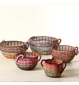 Colored Jute Handle Baskets Set of 5