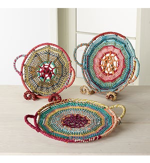 Colored Jute Round Trays Set of 3