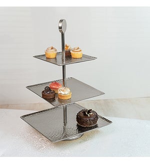 Alum Hammered Sq 3-Tier Stand, 18 in