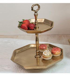 Gilded 2-Tier Octagon Stand, 14 in