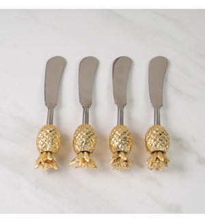 Gold Pineapple Handle Shaped Spreaders Set of 4