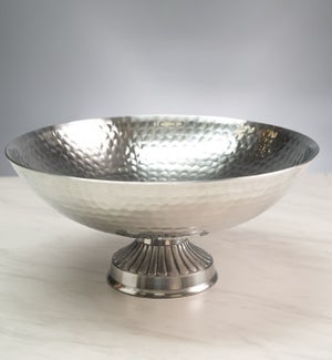 Aluminum Round Hammered Bowl On Pedestal
