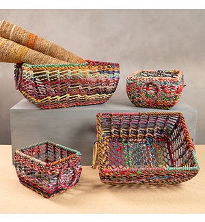 Multi-Colored Woven Jute Rectangle Basket Set of 4