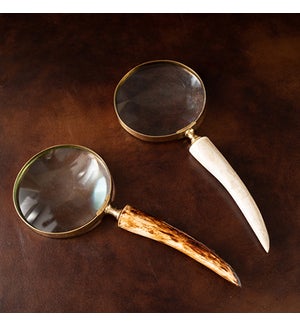 Horn Magnify Glass White and Brown Asst 2