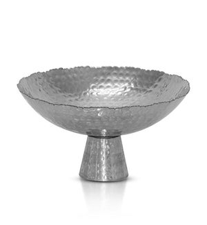 Aluminum Hammered Bowl On Pedestal