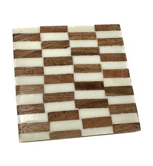 White and Natural Wood Coasters Set of 4