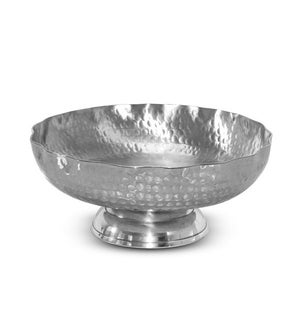 Aluminum Round Wavy Edge Hammered Bowl On Pedestal