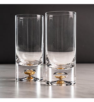 Gold Flake Tall Glass, Set of 2, 2.75x6.5H in