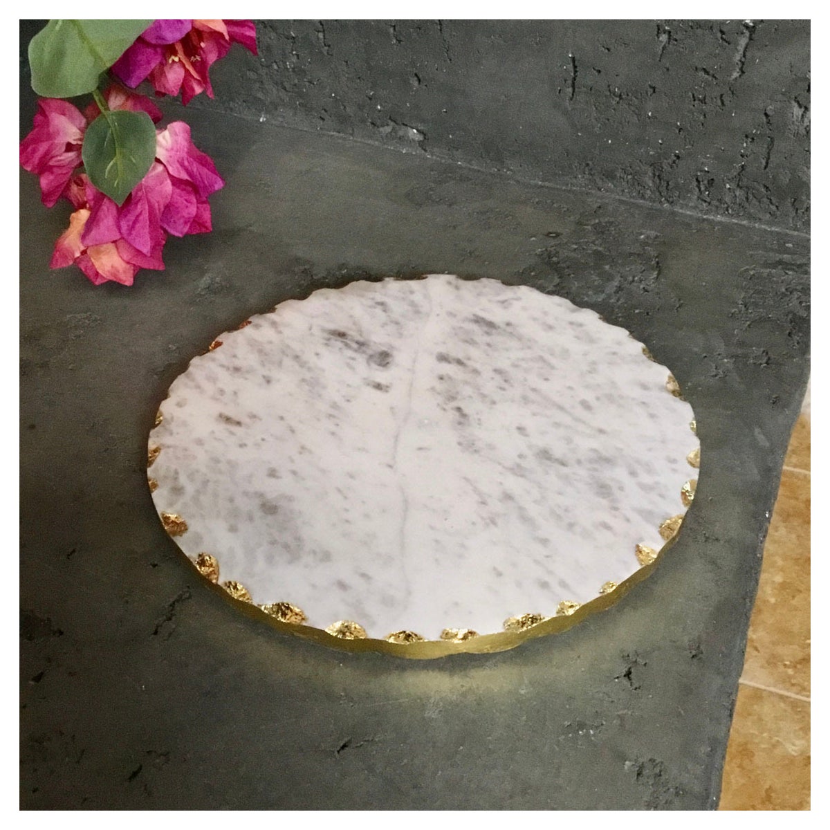 White Marble Trivet With Gold Edge