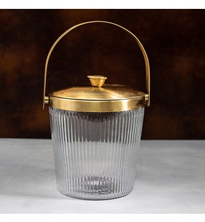 Glass and Gold Top Ice Bucket, 8.25x8x8.5 in