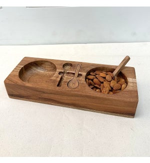 Acacia Wooden 3-Section Tray With 2 Spoons