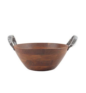 Acacia Accents Wooden Bowl With Leather Handles