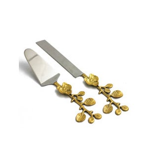 Gold Flower Cake And Knife Set of 2