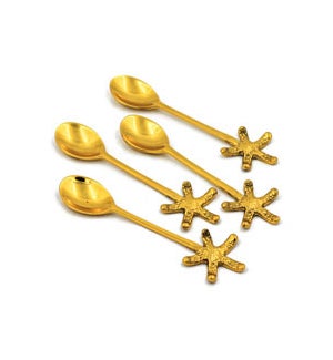 Gold Dessert Spoons With Starfish Handle Set of 4