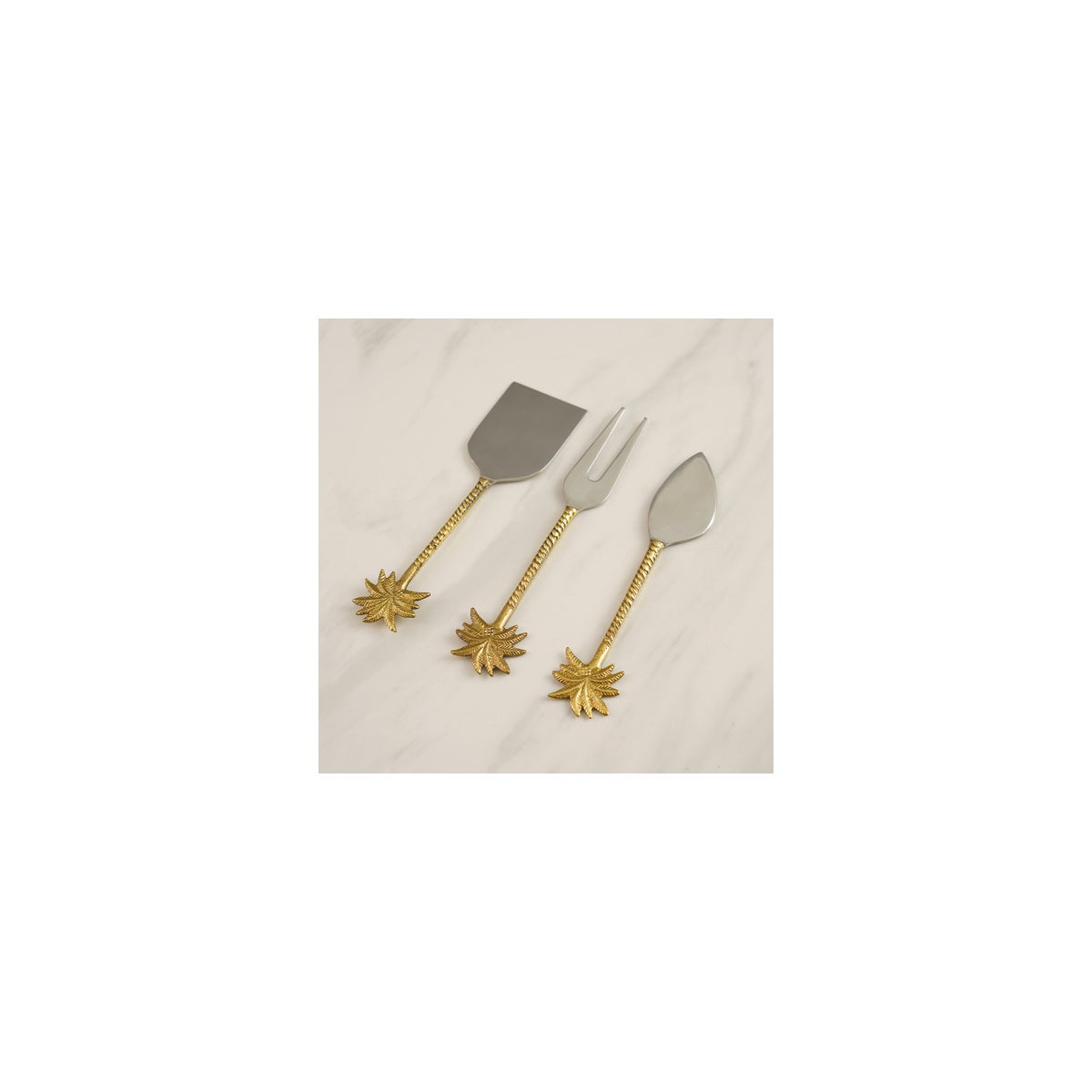 Gold Palm Tree Shaped Handle Cheese Set of 3