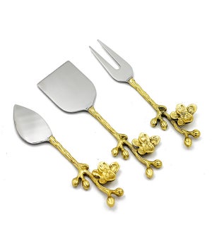 Gold Flower Shaped Handle Cheese Set of 3