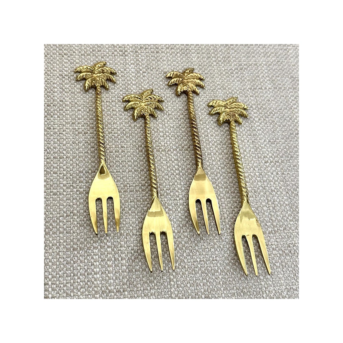 Gold Palm Tree Handles Dessert Forks Set of 4