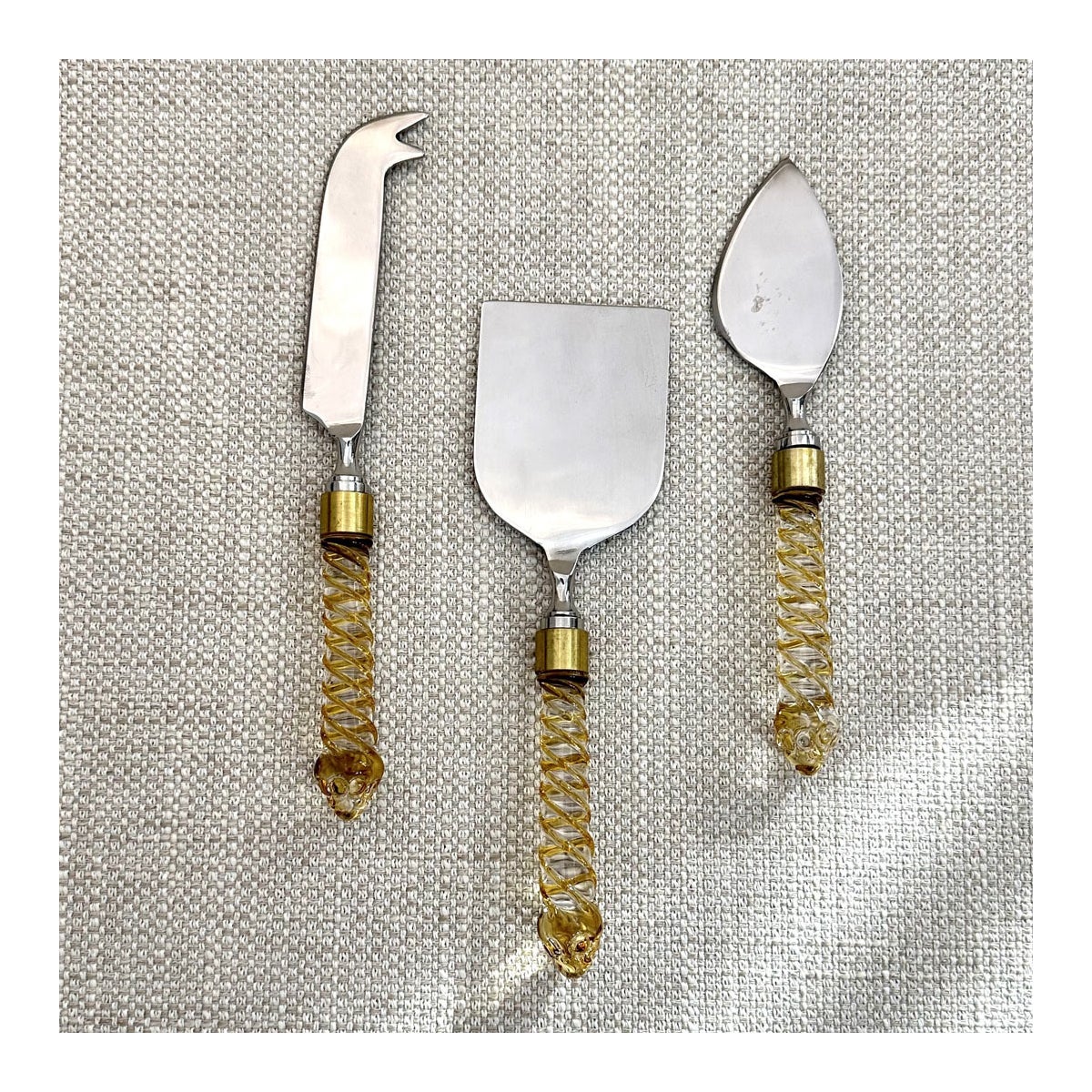 Gold Glass Handle Cheese Set of 3