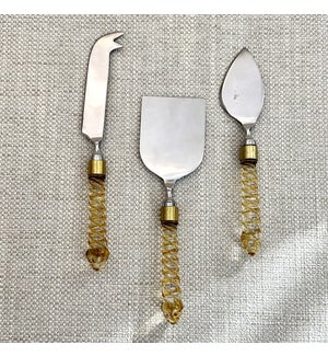 Gold Glass Handle Cheese Set of 3
