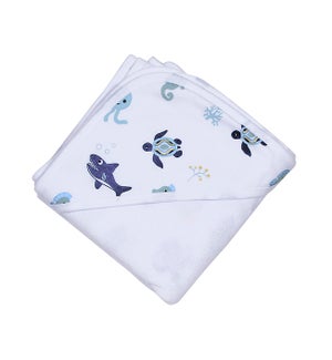 Blue Sea Life Hooded Towel, 35" square