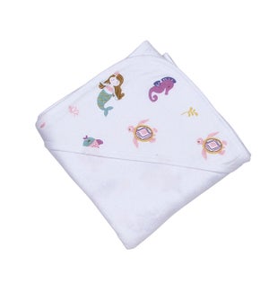 Pink Sea Life Hooded Towel, 35" square