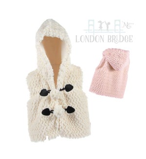 Hooded Fur Vest Assortment Size 2T/3T Cream and Pink - 4pcs, 1ea size and colour