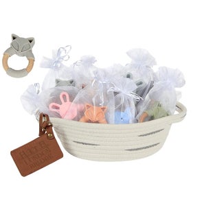 Bamboo and Silicone Teether Prepack - 24pcs,3ea of 8 desgins with Small Display Basket