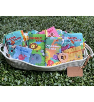 Big Basket of Cloth Books - 16 Animal Tails books and 24 Teether books in Large Display Basket