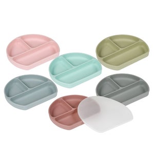 Silicone Divided Plate with Lid Assortment - 6pcs, 1ea of 6 assorted colours - Dishwasher and microw