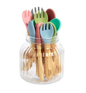 Silicone Flatware Prepack - 6 pairs, 1ea of 6 colours with Glass Jar