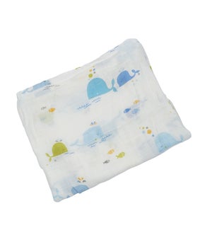 Bamboo Blend Swaddle Blanket - Whales, 48" square