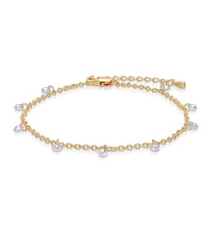 Ankle Bracelet - Gold chain and clear crystals