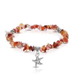 Ankle Bracelet - Red Agate Rock Chip -starfish