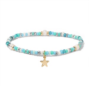 Ankle Bracelet - Turquoise-Pearl Pearl and Seed Be