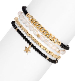 Baroque Pearls and Black Crystal Bracelet Set/4