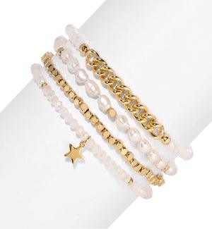 Baroque Pearls and Ice Wht Crystal Bracelet Set/4