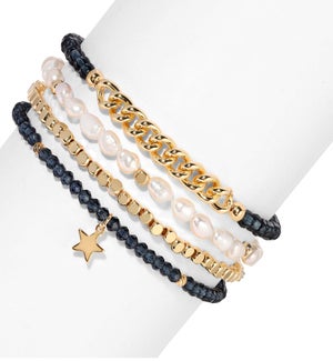 Baroque Pearls and Indigo Crystal Bracelet Set/4
