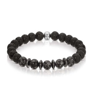 Bracelet - Black Lava Stone and Snowflake Obsidian