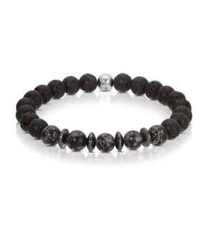 Bracelet - Black Lava Stone and Snowflake Obsidian
