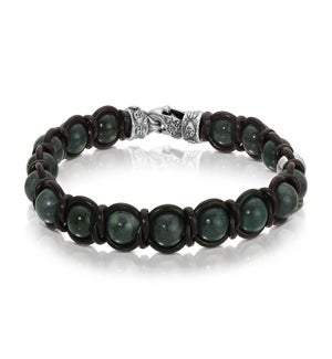 Bracelet - Moss Onyx with Black Leather