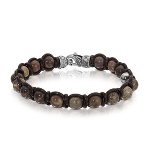 Bracelet - Rainbow Agate with Brown Leather