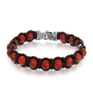 Bracelet - Red Bamboo Coral with Black Leather
