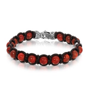 Bracelet - Red Bamboo Coral with Black Leather