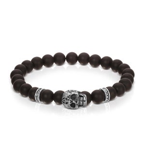 Bracelet - S. Steel Skull w/ Mt Black Onyx Gemston