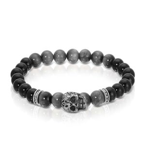Bracelet - S. Steel Skull w/ Mt Black Onyx and Eagle