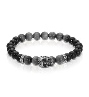 Bracelet - S. Steel Skull w/ Mt Black Onyx and Eagle