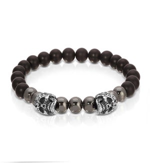 Bracelet - S. Steel Skulls w/ Hematite and Mt Black