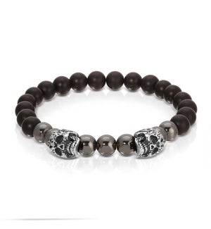 Bracelet - S. Steel Skulls w/ Hematite and Mt Black
