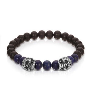 Bracelet - S. Steel Skulls w/ Lapis and Matte Black