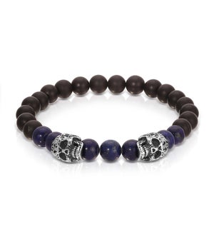 Bracelet - S. Steel Skulls w/ Lapis and Matte Black